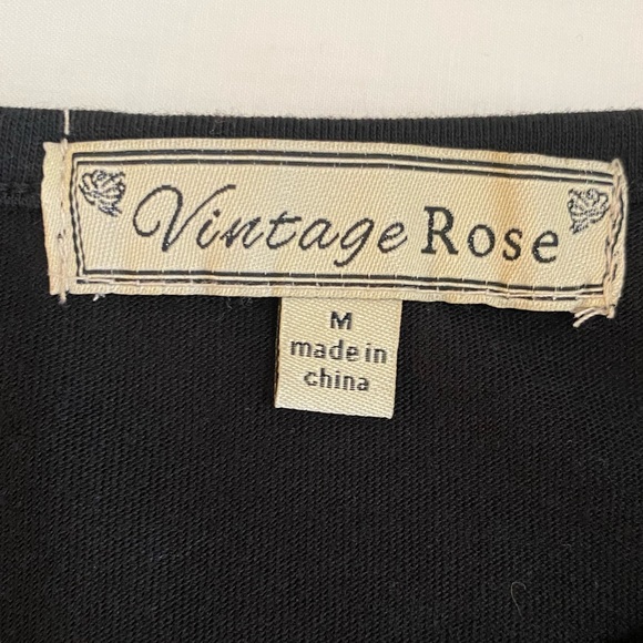 Vintage Rose sz M Black Scalloped Short Sleeve T-shirt with Rhinestone Print - Picture 5 of 6